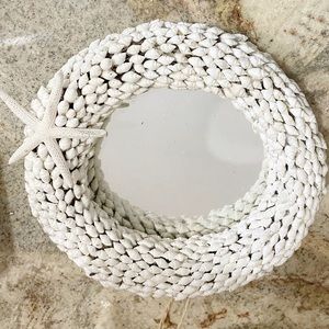 Ivory Coastal Inspired Seashell Starfish Hand Crafted Round Wall Mirror